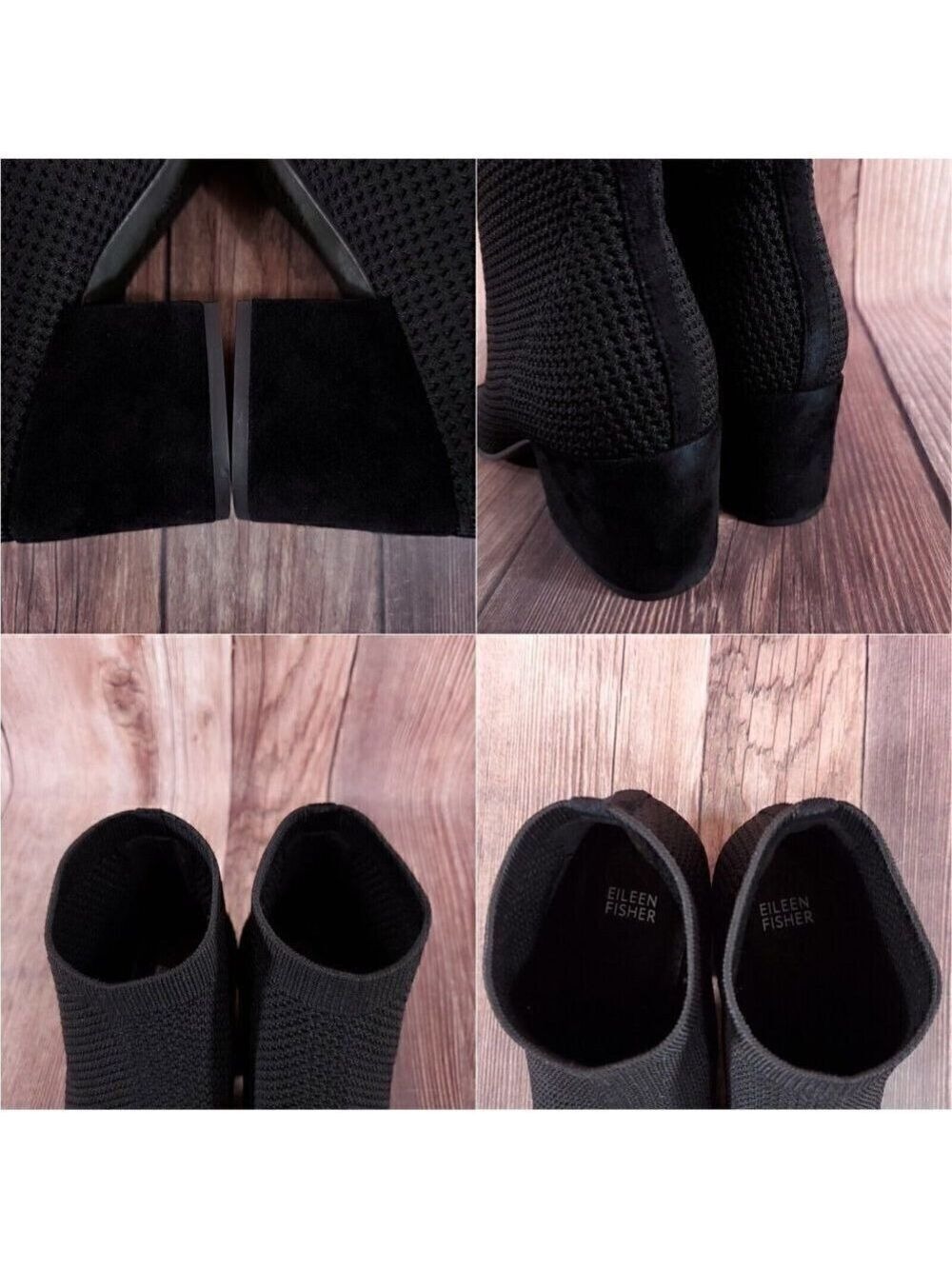 Eileen Fisher Womens Sz 10 Croft Open Toe Stretch Knit Black Ankle Boots Booties - Picture 9 of 13